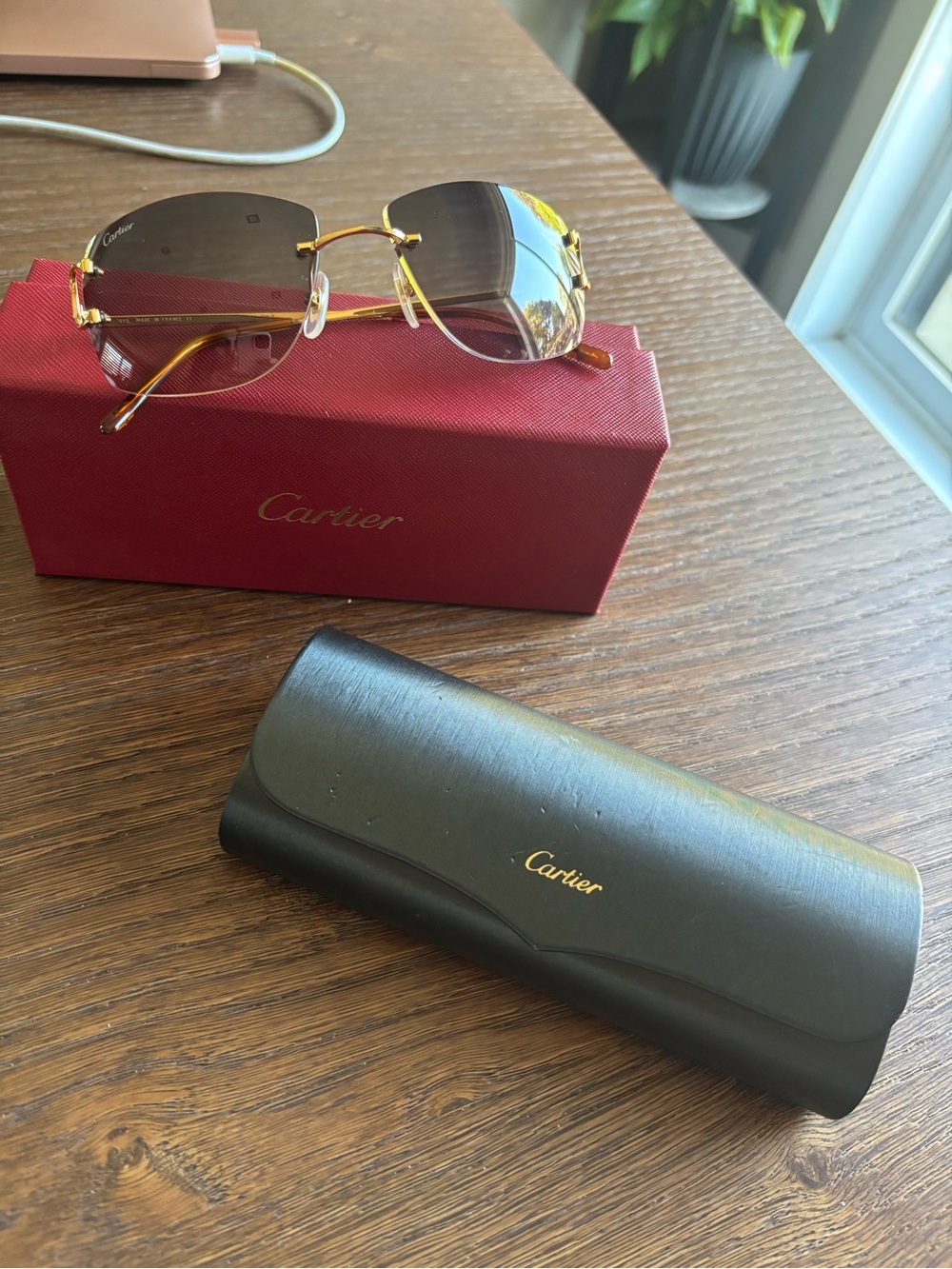 Cartier Rimless Sunglasses - Gold Frames with Brown Gradient Lenses